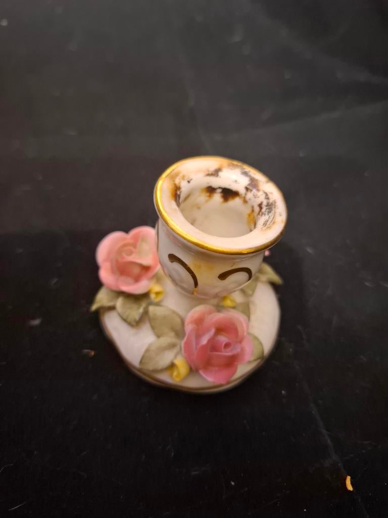 Vintage Porseleinen Kandelaar met Rozen Decoratie, Ophalen of Verzenden