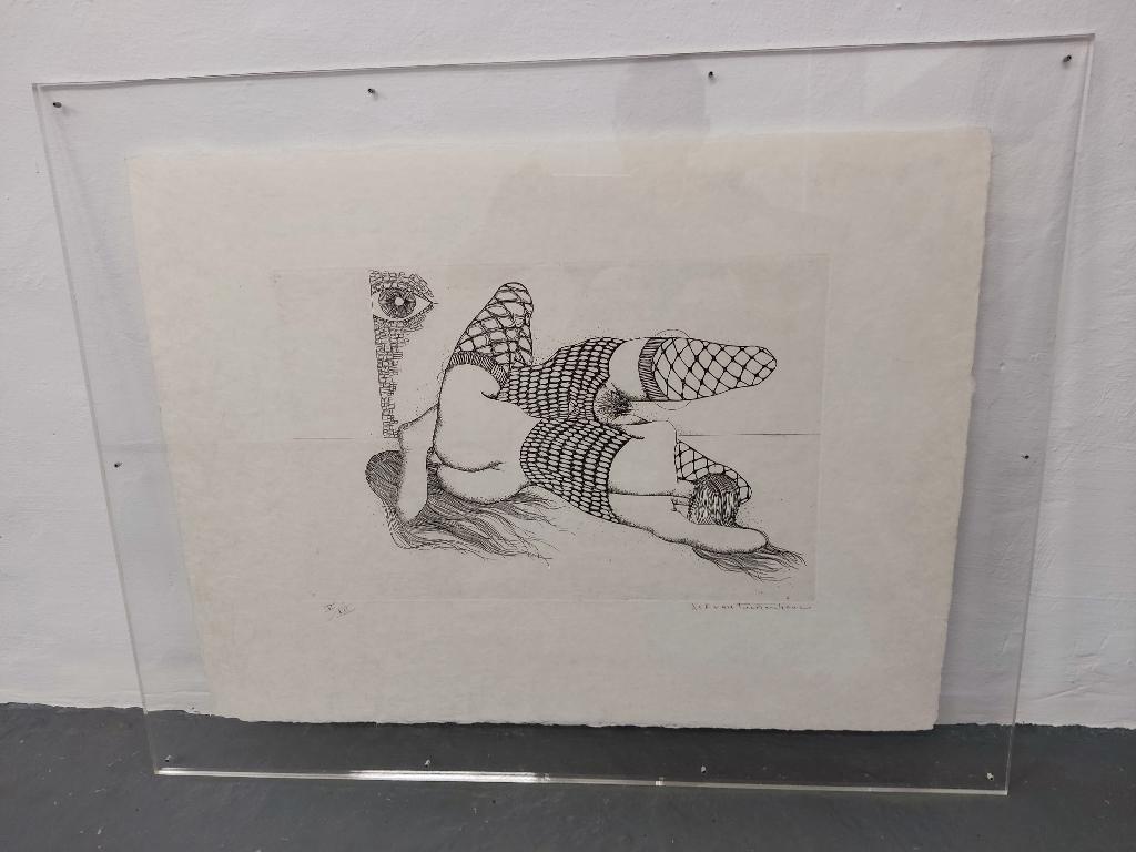 Jef Van Tuerenhout – erotische ets op Japans papier, Antiek en Kunst, Dagelijks leven, Ophalen of Verzenden, Gesigneerd, 29 cm