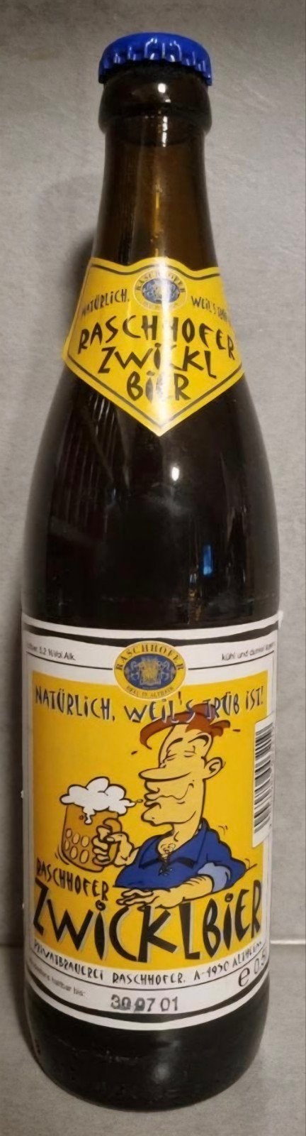 Raschhofer Zwicklbier, Altheim, Oostenrijk - 50cl - tht '01, Verzamelen, Biermerken, Ophalen of Verzenden, Zo goed als nieuw, Flesje(s)