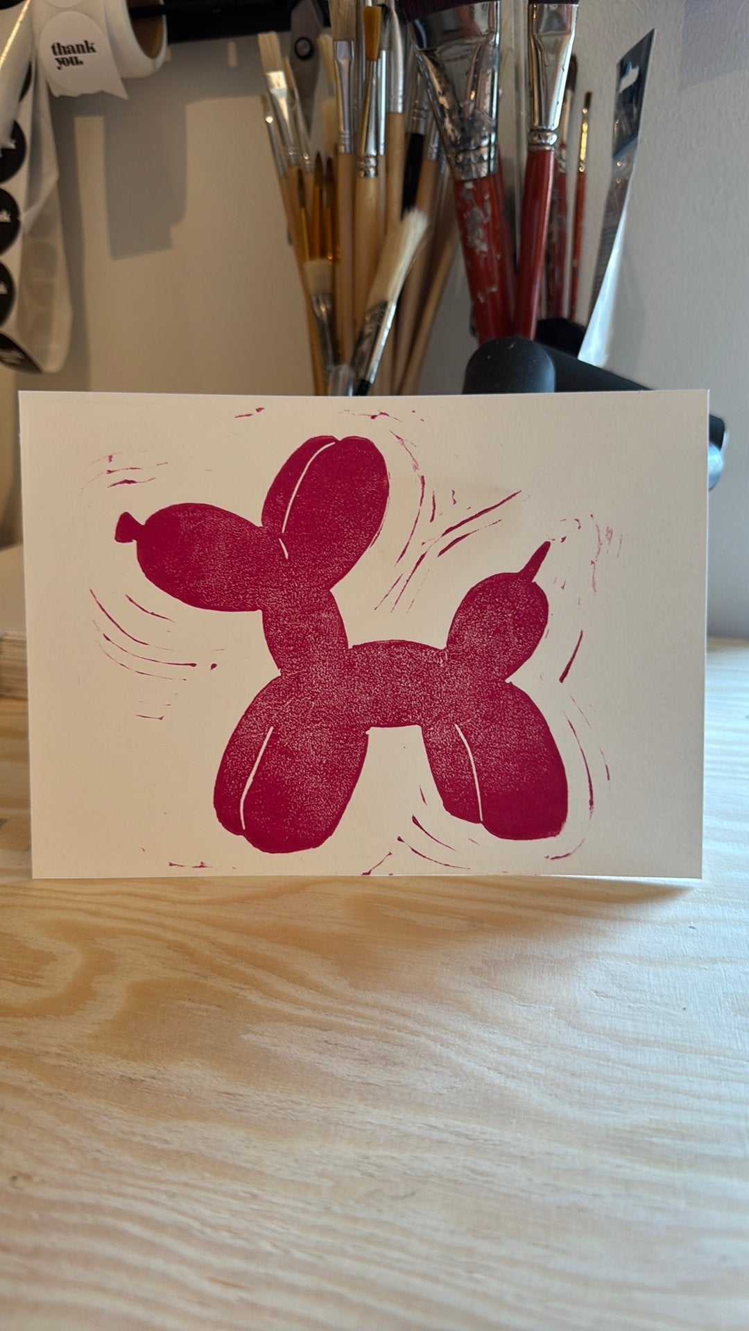 Lino druk hondje roze 🩷, Antiek en Kunst, Kunst | Litho's en Zeefdrukken, Ophalen of Verzenden