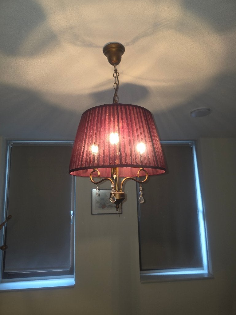 Bruine hanglamp met kristallen, Ophalen of Verzenden, Zo goed als nieuw, Textiel, KLassiek