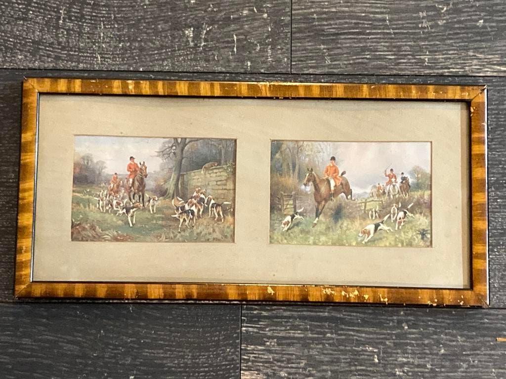 Vintage schilderijtje, jacht prenten (050526b), Huis en Inrichting, Woonaccessoires | Schilderijen, Tekeningen en Foto's, Ophalen