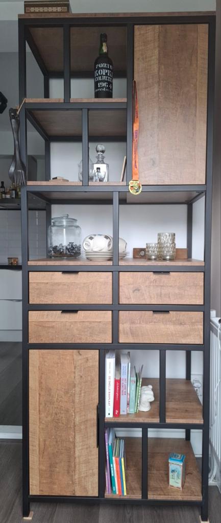 Bombay wandkast met 2 deuren, 4 lades en 5 open vakken, Huis en Inrichting, Kasten | Boekenkasten, Ophalen, Gebruikt, Met deur(en)