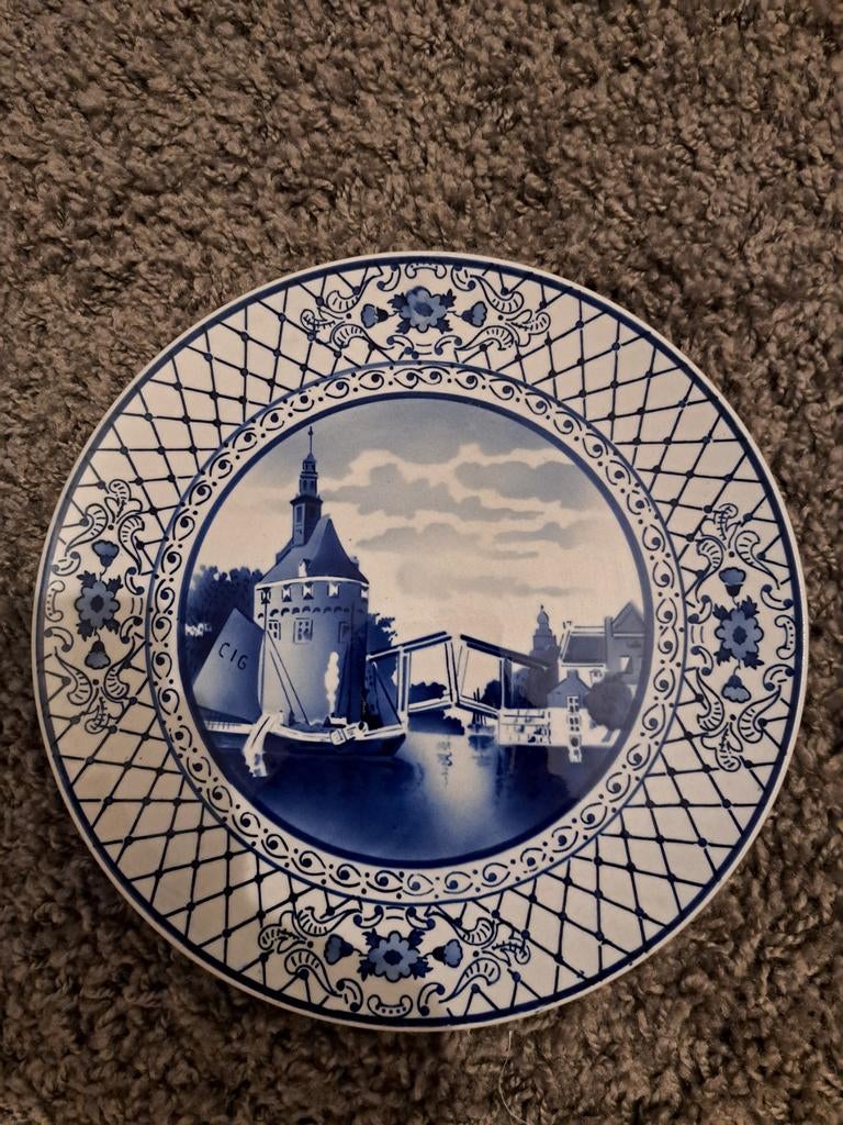 Antiek Delfts Blauw Bord - circa 28 cm - Holterwand, Antiek en Kunst, Antiek | Wandborden en Tegels, Ophalen