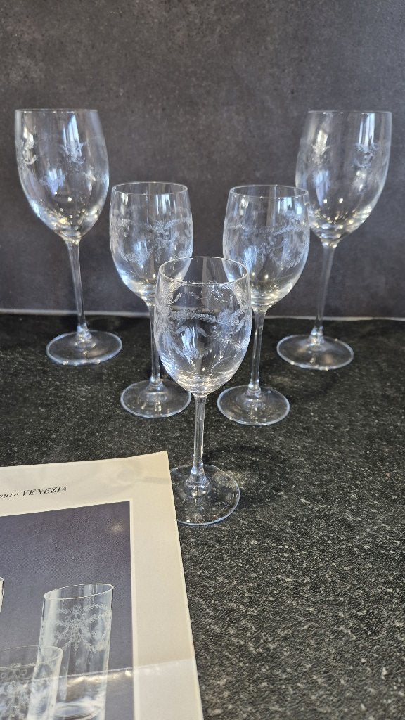 5 kristal glas, Padova gravure Venezia Cristal d'Arques. S47, Ophalen of Verzenden