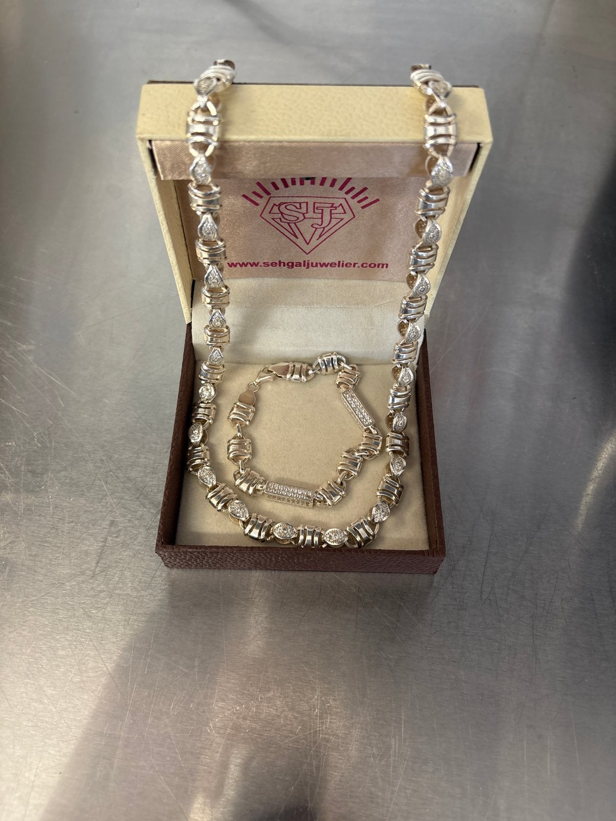 Zilveren (925) Ketting en Armband Set - Zo goed als nieuw, Ophalen, Zo goed als nieuw, Zilver, Met edelsteen