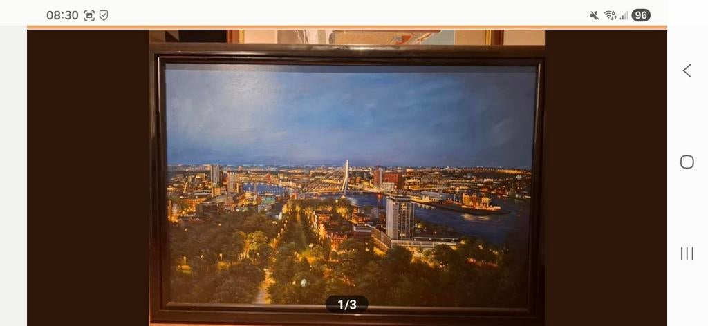 Rotterdam bij nacht - Olieverfschilderij 70 x 100 cm, Antiek en Kunst, Ophalen of Verzenden