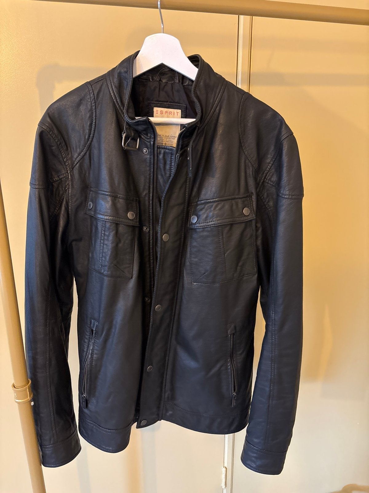 Esprit leren jas heren - Maat XL, Ophalen of Verzenden, Gedragen, Maat 56/58 (XL), Zwart
