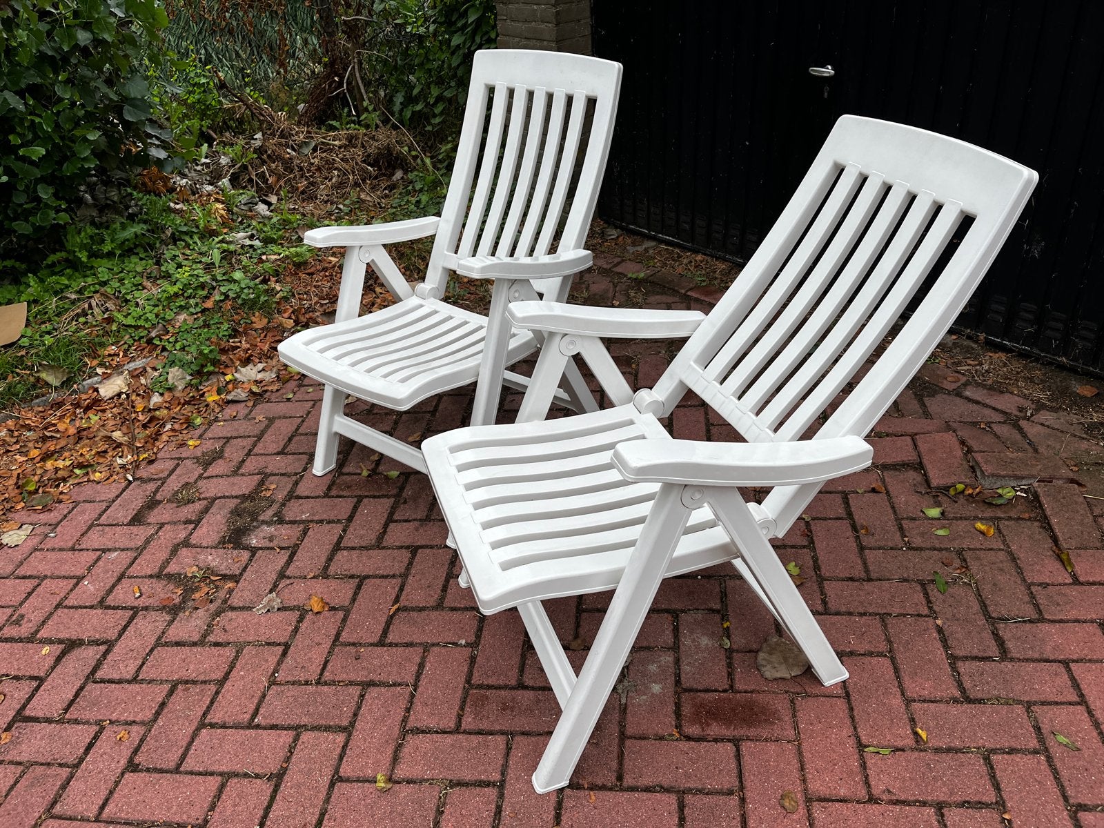 2x Flair Paisier kunststof opklapbare tuinstoelen, Tuin en Terras, Tuinstoelen, Ophalen, Gebruikt, Kunststof, Inklapbaar