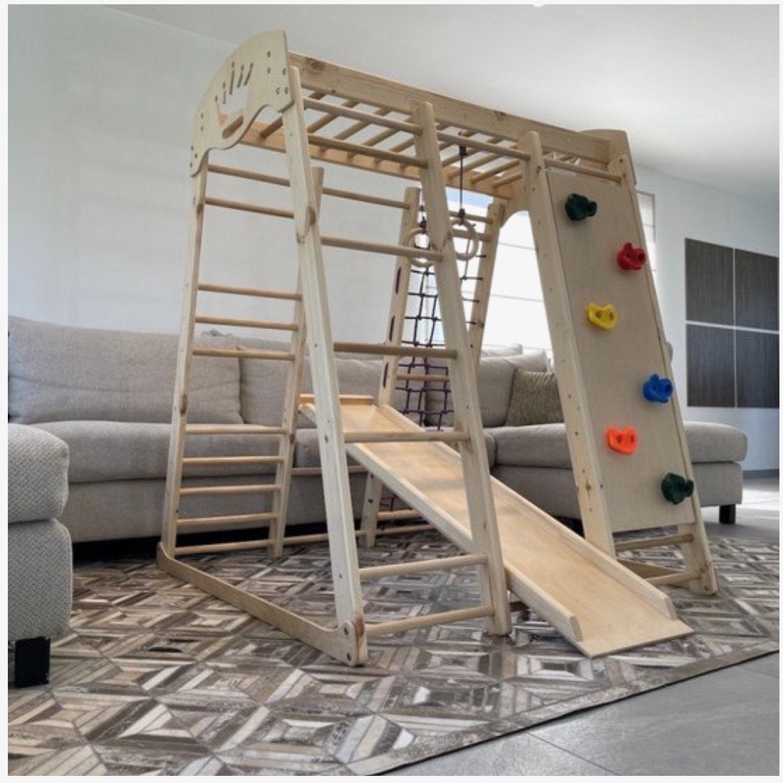 Houten Klimrek met Glijbaan en Klimwand voor Kinderen, Ophalen, Zo goed als nieuw, Glijbaan