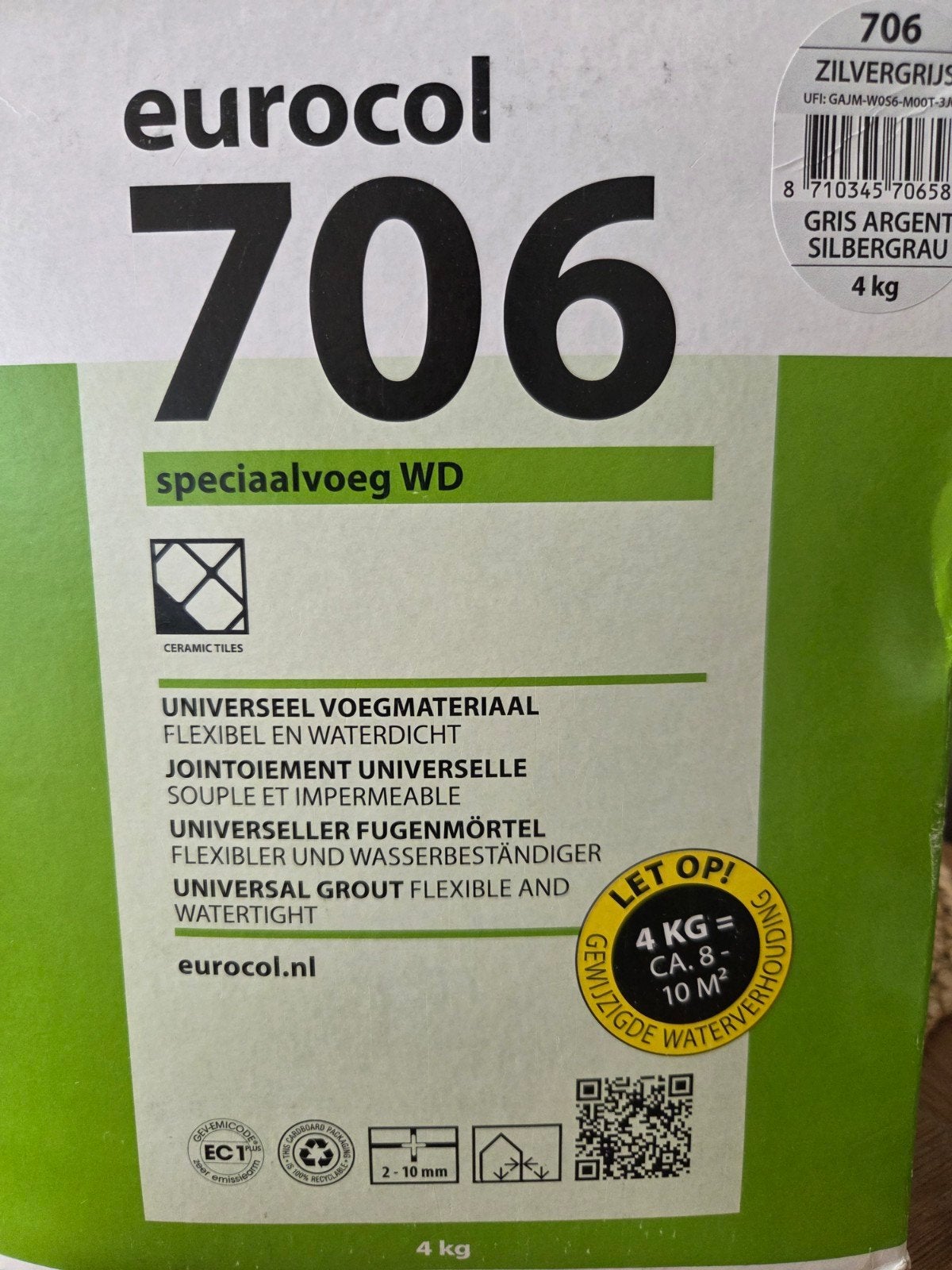 Eurocol 706 Speciaalvoeg WD Zilvergrijs 4 kg, Ophalen, Overige materialen, Overige typen, Nieuw