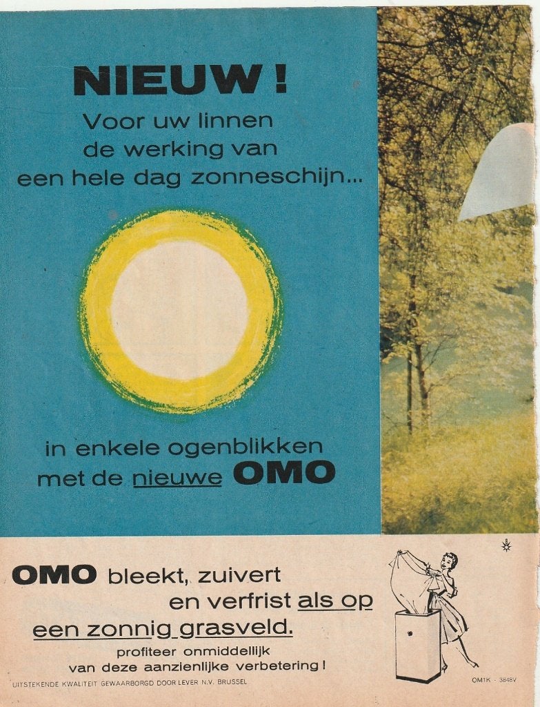 retro reclame 1961 Omo wasmiddel hele dag zonneschijn, Verzamelen, Verzenden, Overige typen