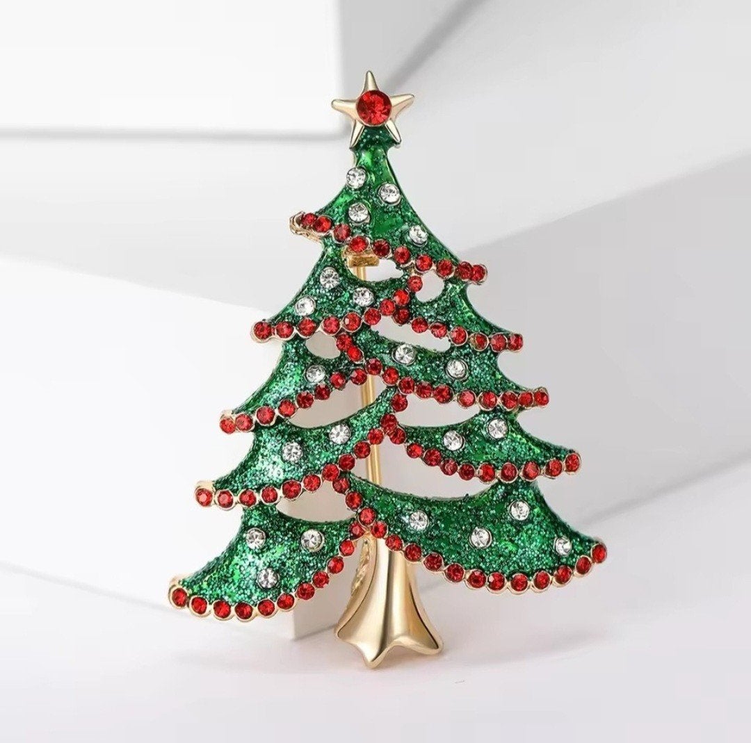 Kerstboom broche strass Christmas Kerst, Sieraden, Tassen en Uiterlijk, Broches, Overige materialen, 4 tot 7 cm, Overige kleuren