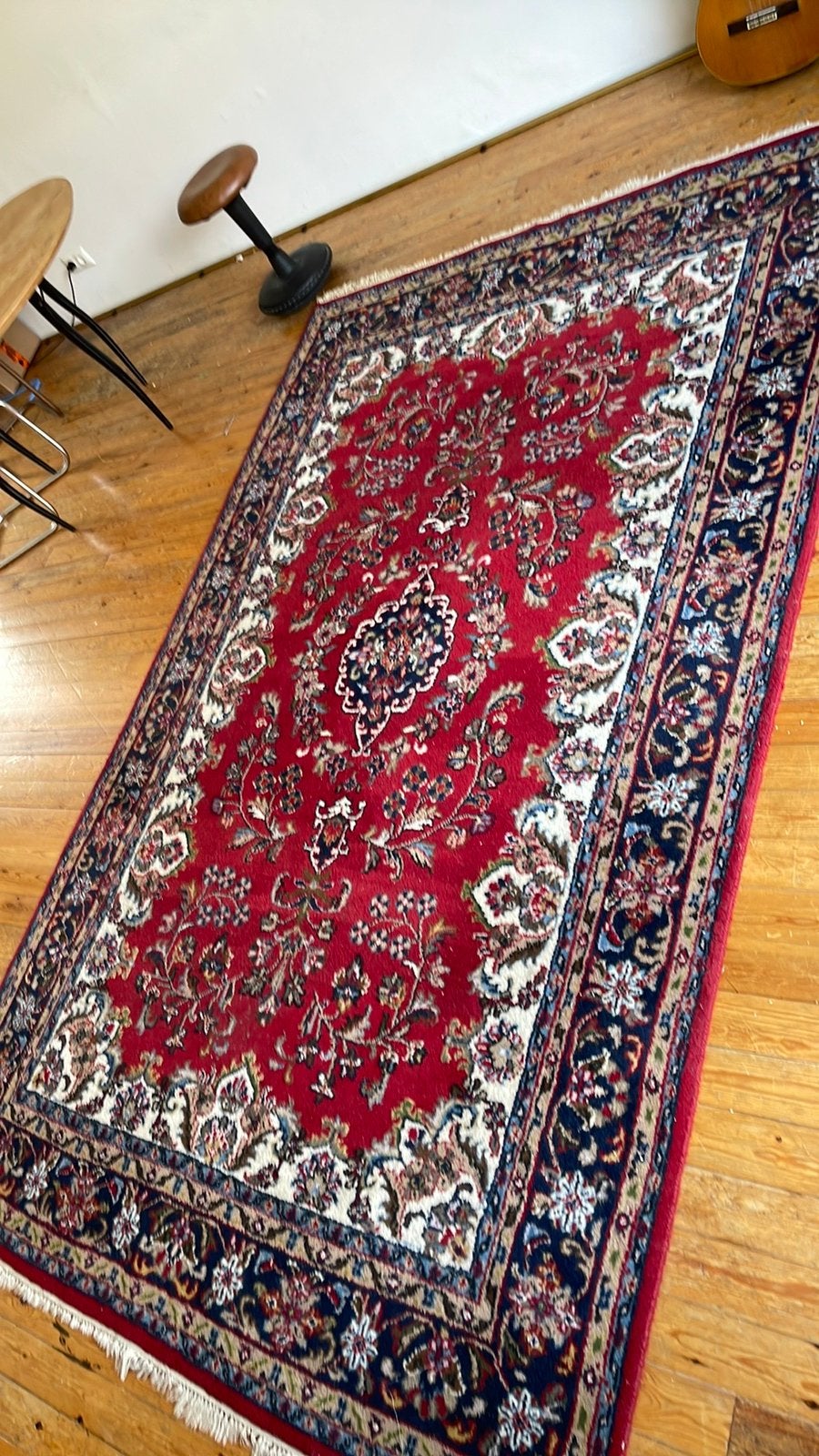 Perzisch wollen tapijt - vintage, Ophalen, Gebruikt, 200 cm of meer, Crème