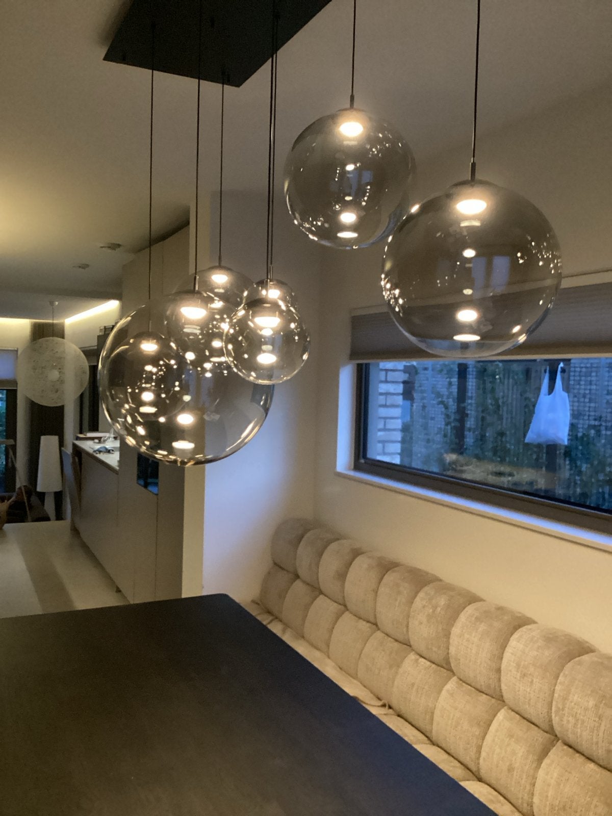 Moderne lamp met glazen bollen Cangini e Tucci, Ophalen of Verzenden, Zo goed als nieuw, Glas, E14 (klein)