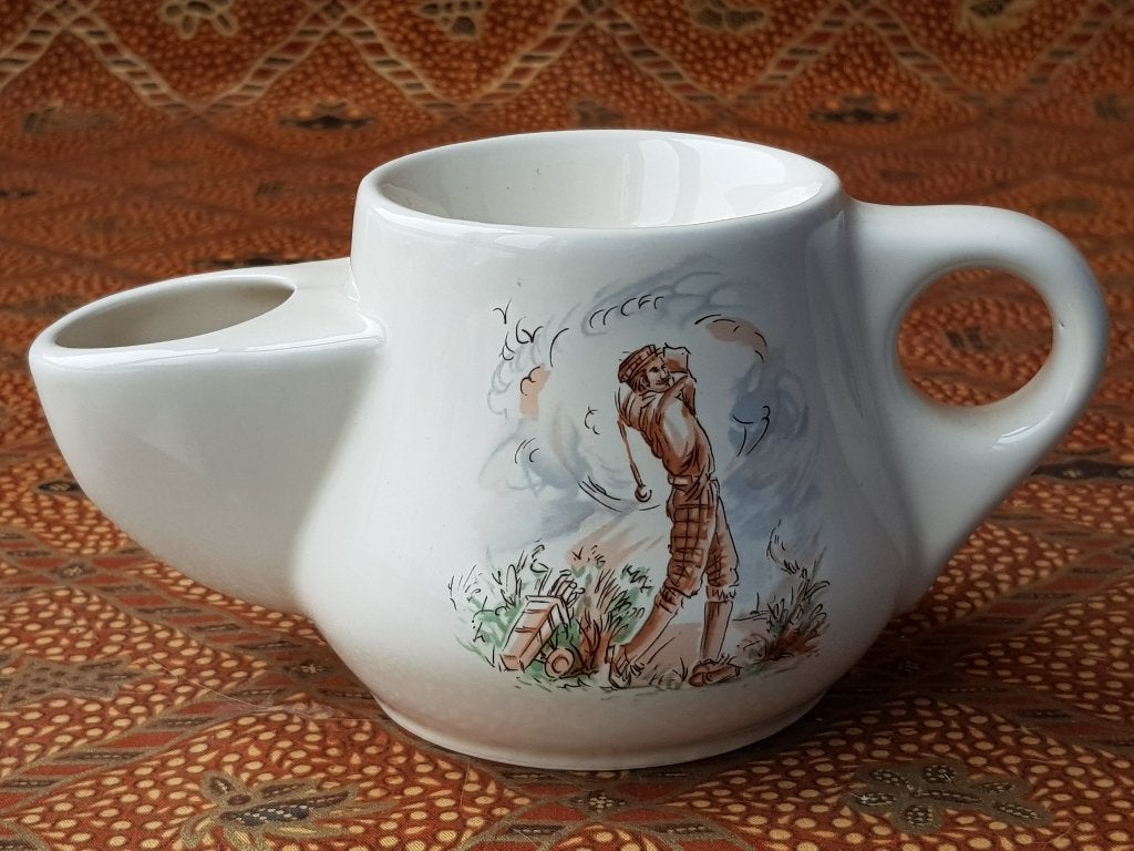 Mooie oude vintage scheerkom uit Engeland met een golfspeler, Antiek en Kunst, Ophalen of Verzenden