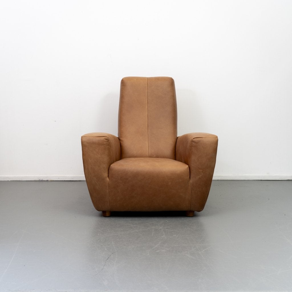 2x Label Longa Fauteuil Buffaloleder Cognac - Houten Pootjes, Niet ingevuld, Niet ingevuld, 75 tot 100 cm, Ophalen of Verzenden