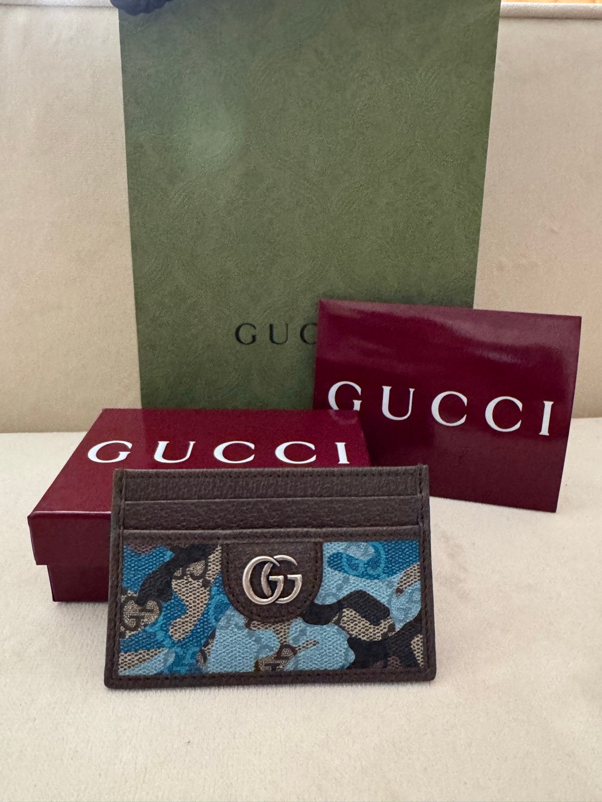 NIEUW Gucci Pasjeshouder Heren - Camouflage Blauw, Overige merken, Blauw, Nieuw, Ophalen of Verzenden