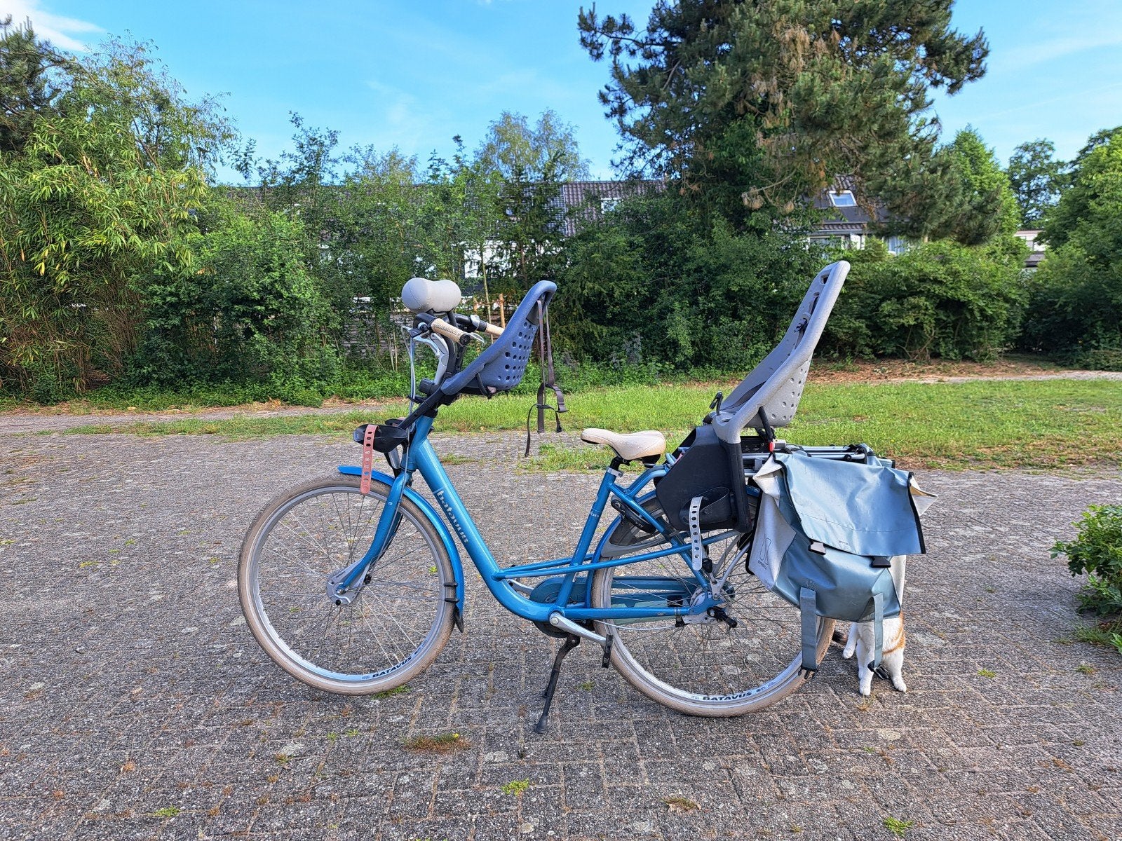 Batavus mamafiets met kinderzitjes, windscherm, fietstassen, Fietsen en Brommers, Ophalen, Gebruikt, Velgrem, 47 tot 50 cm