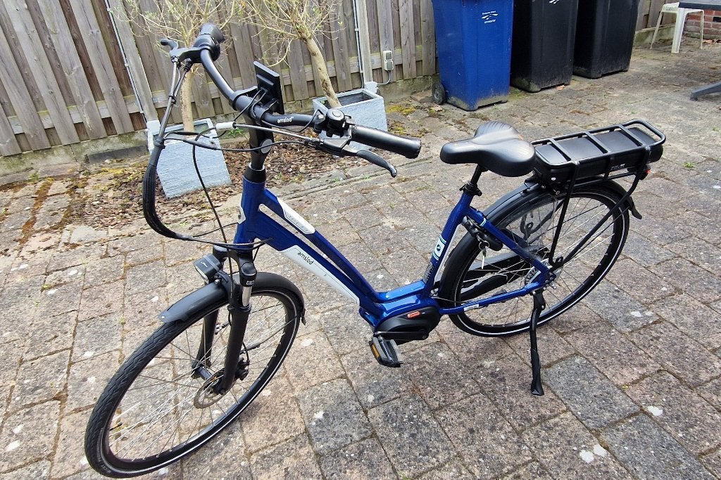 Nette E-Bike Amslod York MTX 51CM 600Wh Blauw Lage KM, Zo goed als nieuw, 51 tot 55 cm, 50 km per accu of meer, Ophalen