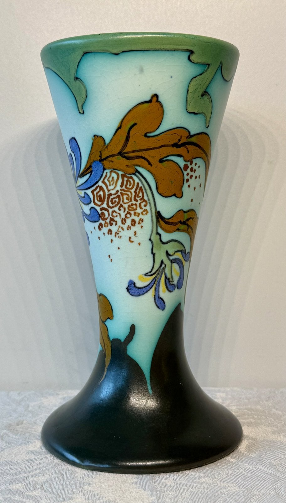 Antiek Art Nouveau Vaasje met Bladmotief, Ophalen of Verzenden