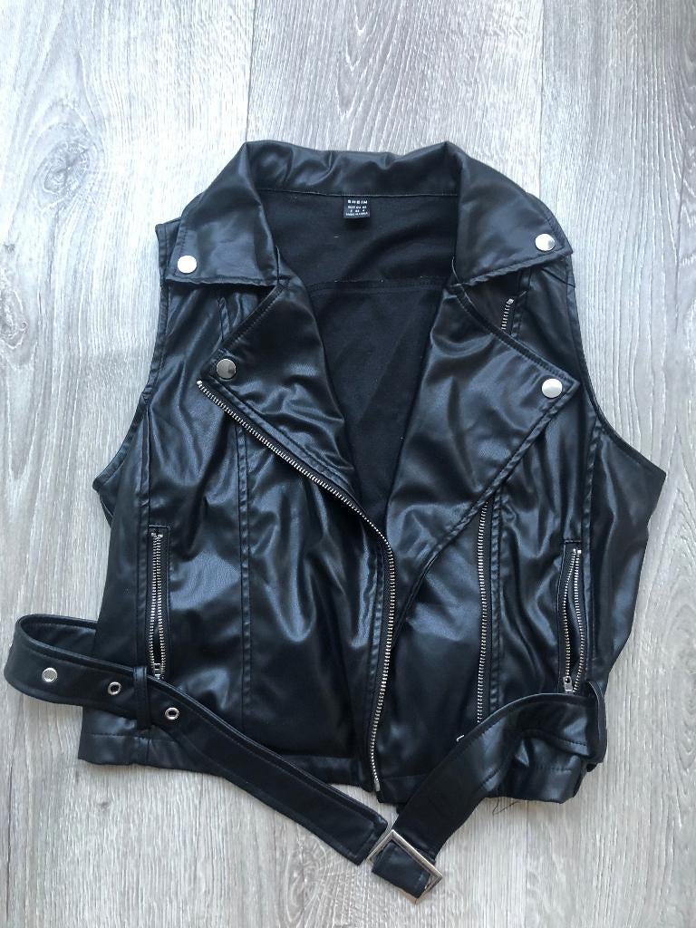 Gilet/jasje lederlook stoer met ritsen en gesp ZGAN S(176), Kinderen en Baby's, Kinderkleding | Maat 176, Ophalen of Verzenden