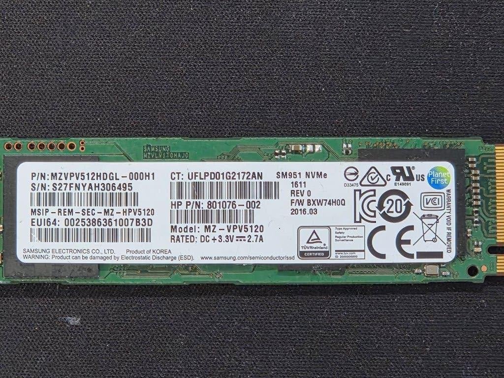 Samsung SM951 NVMe SSD 512GB M.2, Intern, 512GB, Ophalen of Verzenden, Zo goed als nieuw