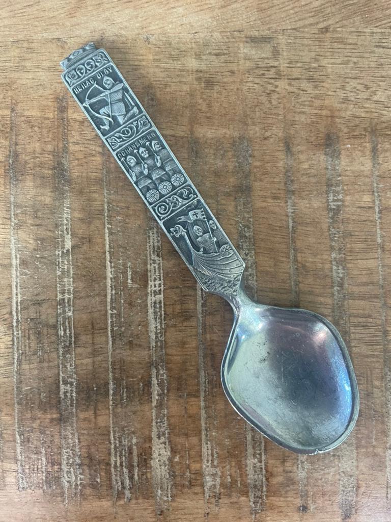 Vintage tinnen serveerlepel uit Noorwegen, Ophalen of Verzenden