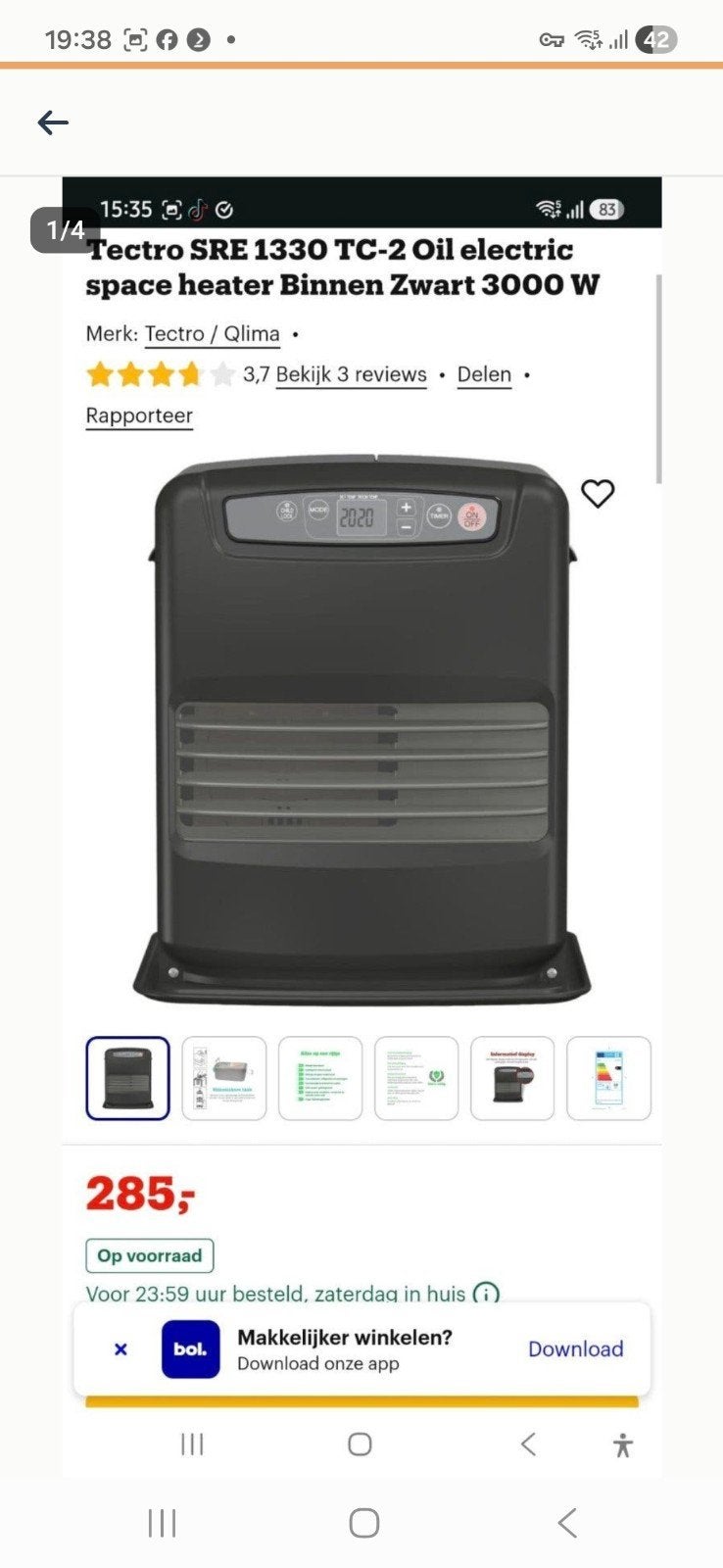 Tectro SRE 1330 TC-2 Petroleumkachel Zwart 3000W, Gebruikt, Overige brandstoffen, Petroleumkachel, Ophalen of Verzenden