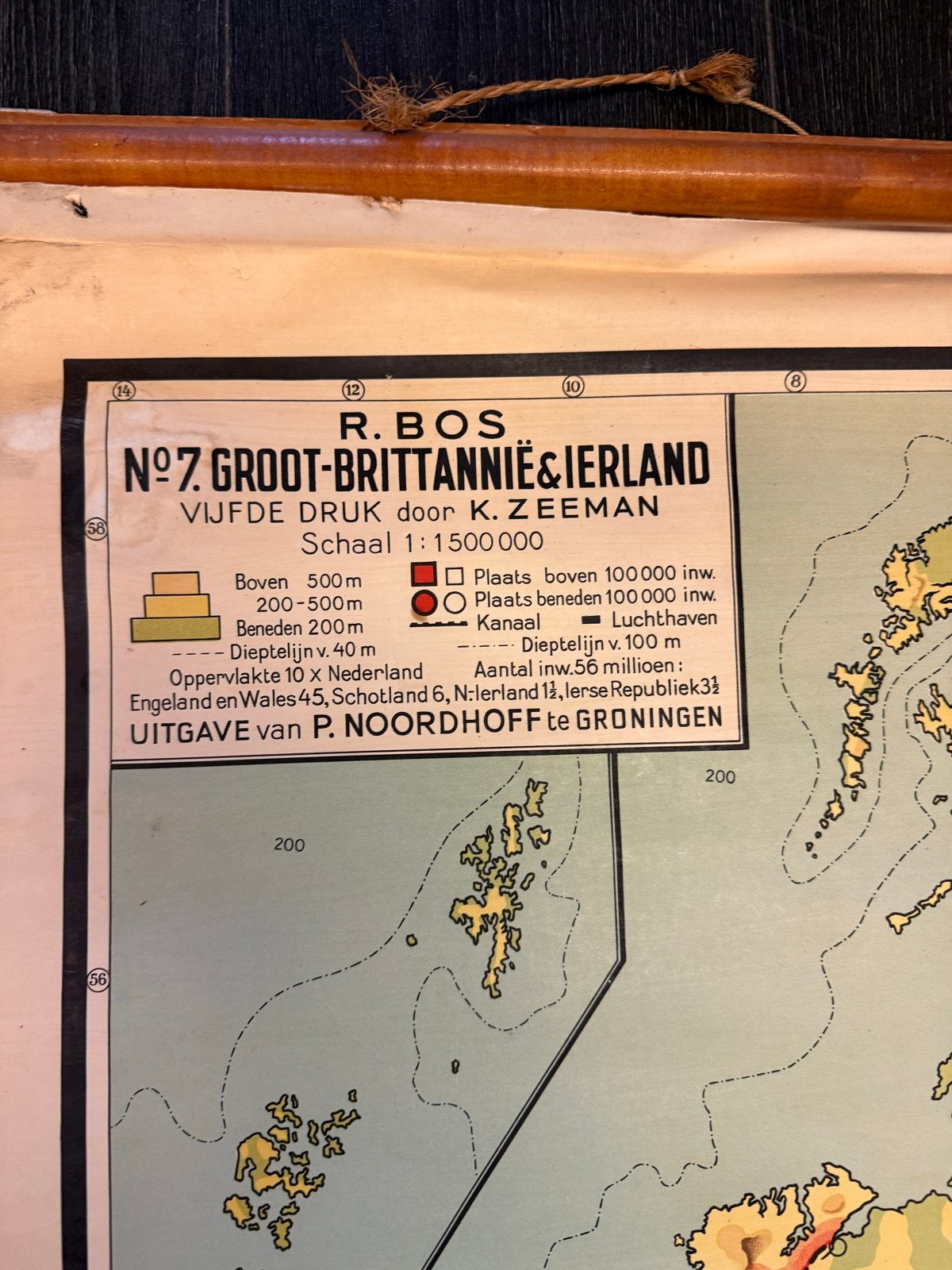 Grote Landkaart Engeland & Ierland (110x90 cm) met ophangsys, Boeken, Verenigd Koninkrijk, Ophalen of Verzenden, 1800 tot 2000