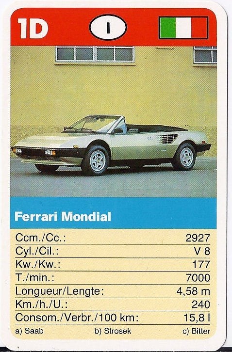 Kw2232 autokaartje 1 d ferrari mondial, Ophalen of Verzenden, Zo goed als nieuw, Auto's