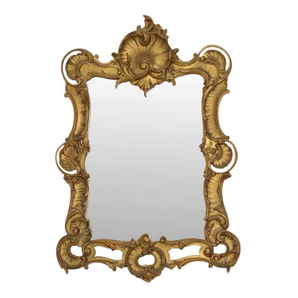 Italiaanse Kuifspiegel Rococo Stijl Goudkleurig Resine 84cm, Huis en Inrichting, Gebruikt, Ophalen of Verzenden, Minder dan 100 cm