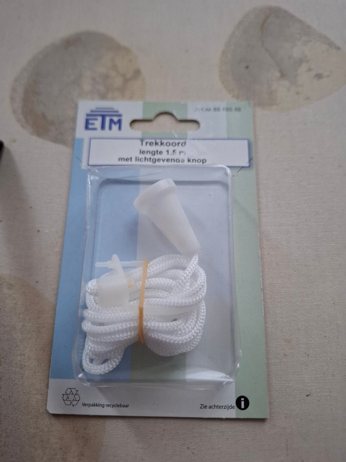 ETM Trekkoord 1.5m met lichtgevende knop, Ophalen, Wit, Overige merken, Kunststof
