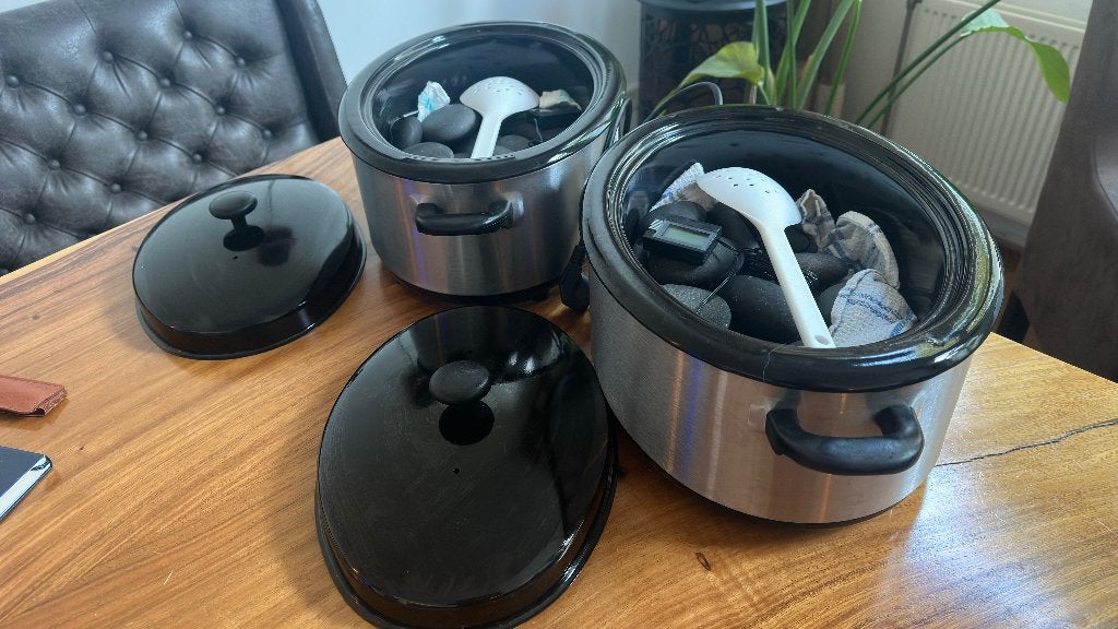 2 hotstone heater sets met stenen en digitale temp meter, Ophalen, Gebruikt, Hotstone