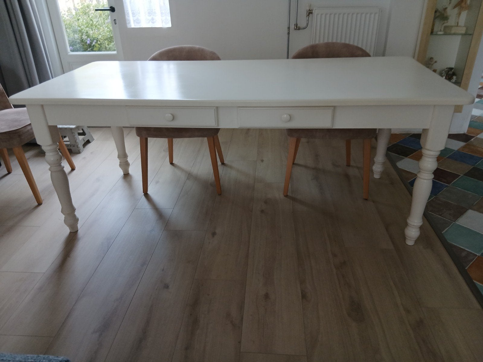 Witte eettafel met lades - Landelijke stijl, Ophalen, Gebruikt, 50 tot 100 cm, Vier personen