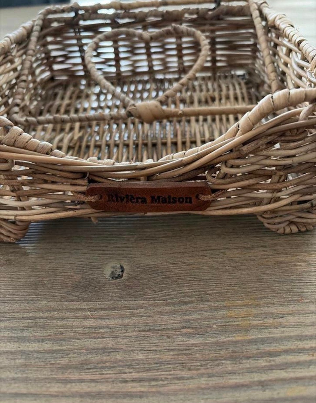 Riviera Maison rieten mandje met hart servetten, Ophalen of Verzenden, Natuurlijk materiaal, Bruin, Landelijk