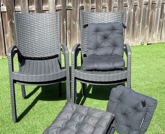 4 Terrasstoel Lincoln met 8 Kussens - Stapelbaar, Tuin en Terras, Ophalen, Zo goed als nieuw, Kunststof, Stapelbaar