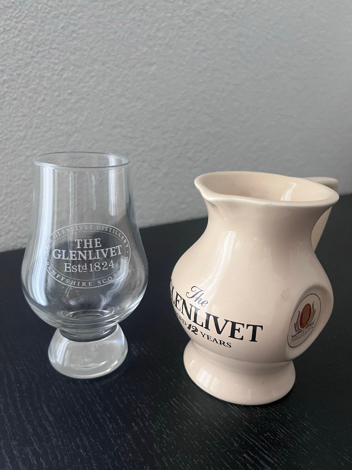 The Glenlivet Whisky Glas en Waterkan - Collectors Item, Ophalen of Verzenden, Zo goed als nieuw, Wit, Glas