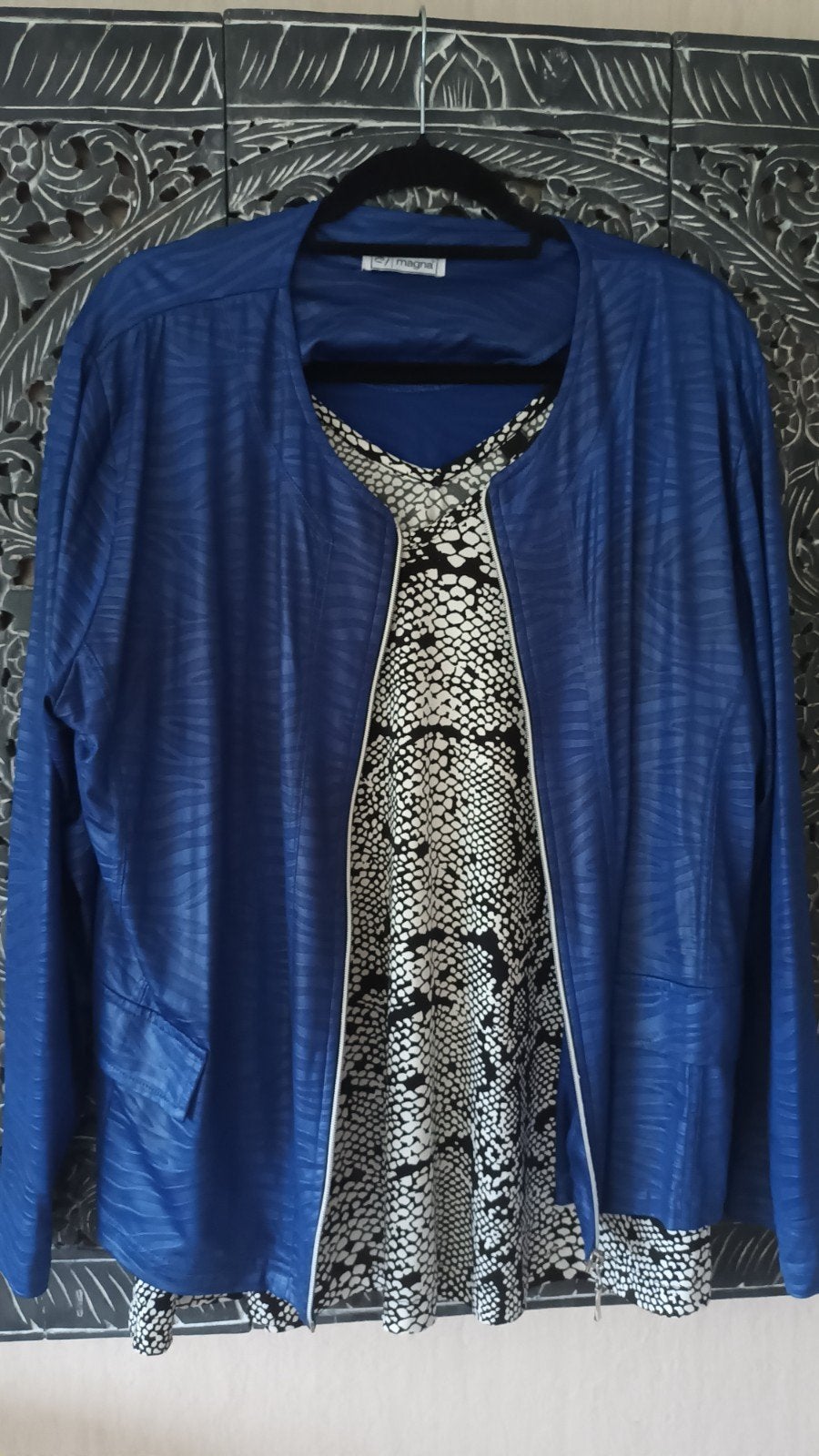 Magna Lederlook Jasje Maat 52/54 - Z.G.A.N. met rits, Kleding | Dames, Blauw, Maat 46/48 (XL) of groter, Ophalen of Verzenden