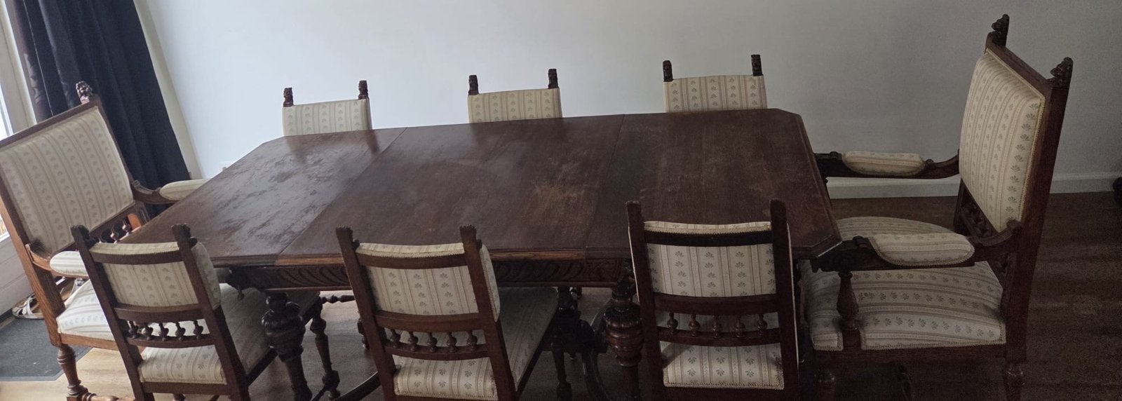 Antieke eettafel met 8 stoelen, Ophalen