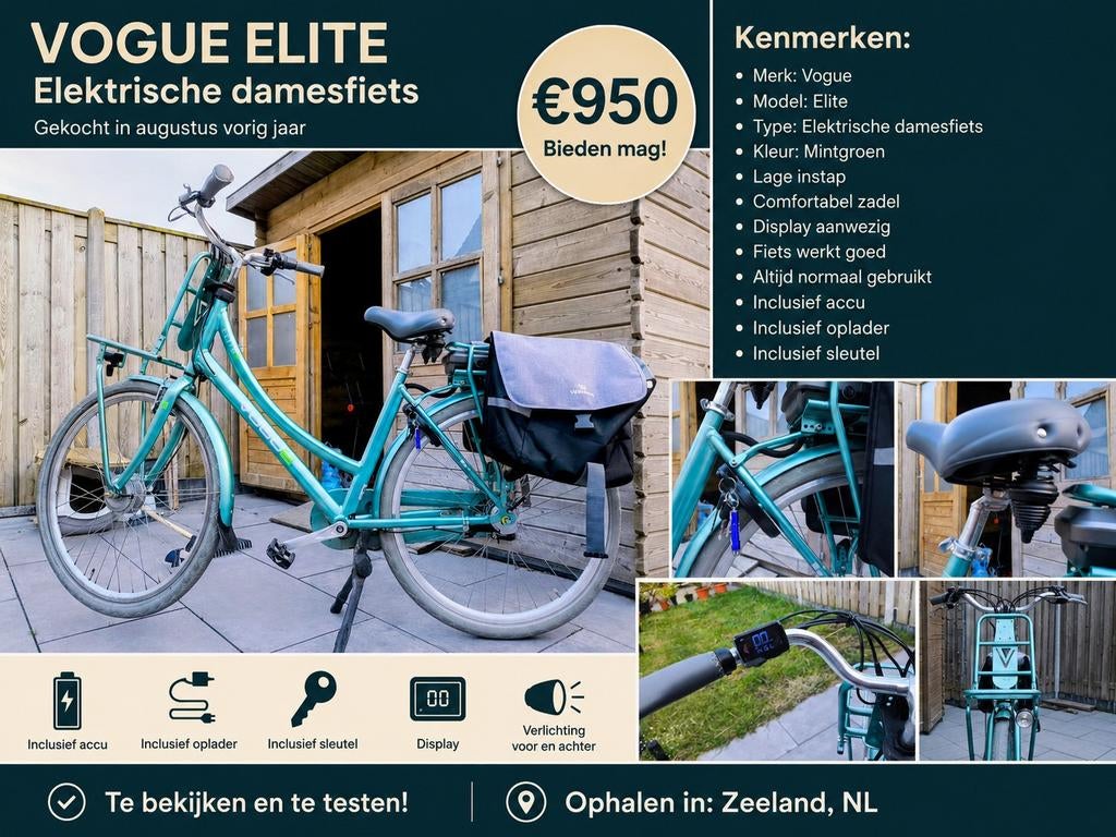 Vogue Elite Elektrische Damesfiets - Mintgroen, Fietsen en Brommers, Elektrische fietsen, Ophalen of Verzenden, Gebruikt, Overige merken