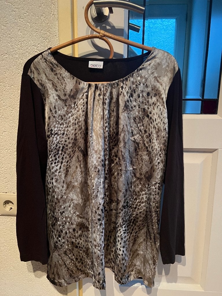dames blouse Gelco bruin  mt 42  44 als Nieuw, Bruin, Gelco, Maat 42/44 (L), Ophalen of Verzenden