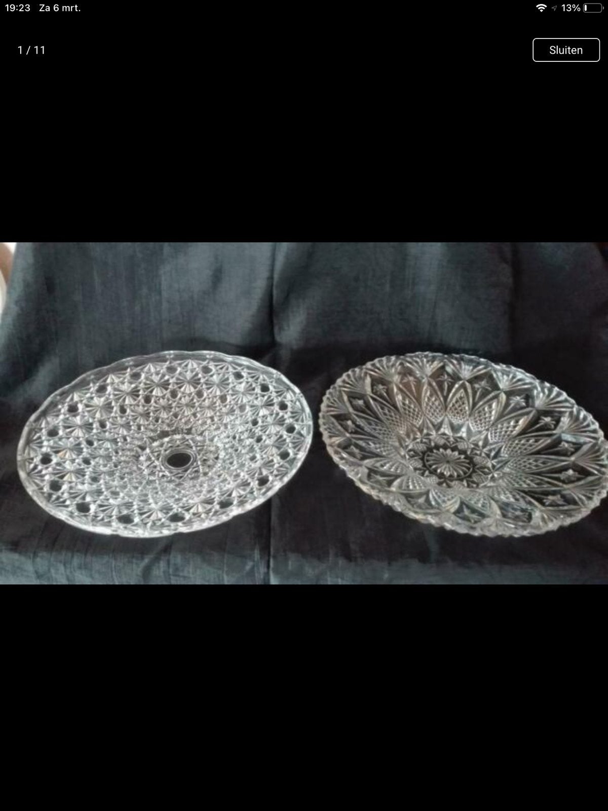 2 Vintage glazen schalen  Doorsnede 33 cm, Ophalen of Verzenden