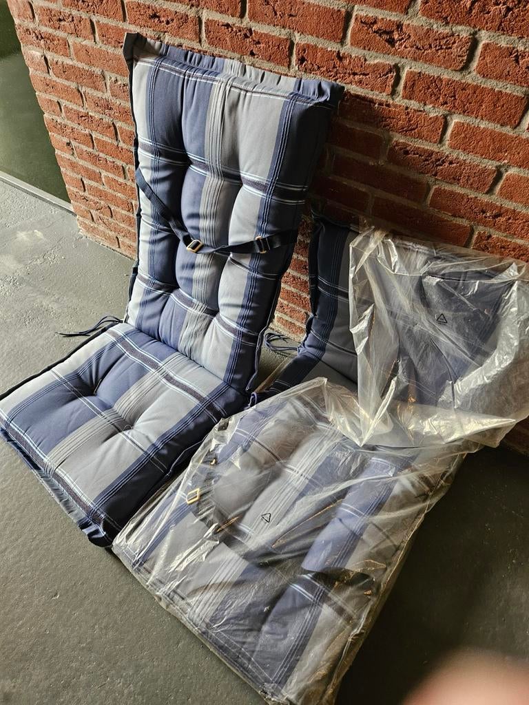 Nieuwe tuinstoelkussens, blauw geruit (4 stuks), Tuin en Terras, Tuinmeubel-accessoires, Ophalen of Verzenden, Nieuw