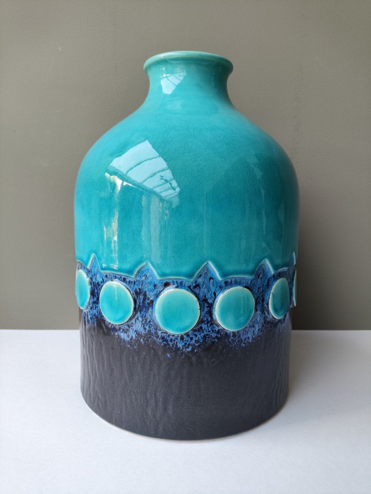 Vintage Jasba Keramiek Vaas - Turquoise en Donkerblauw, Antiek en Kunst, Ophalen of Verzenden