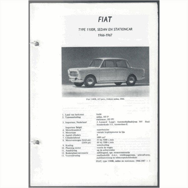 Fiat 1100 Vraagbaak losbladig 1966-1967 #1 Nederlands, Ophalen of Verzenden, Gelezen, Overige merken
