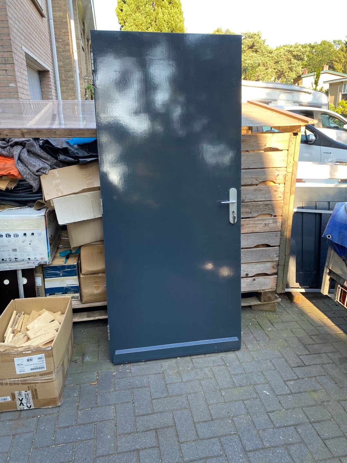 Plaatdeur / schuurdeur 93 x 208,5 met beslag en cilinder, Doe-het-zelf en Verbouw, Ophalen, Gebruikt, 80 tot 100 cm, Buitendeur