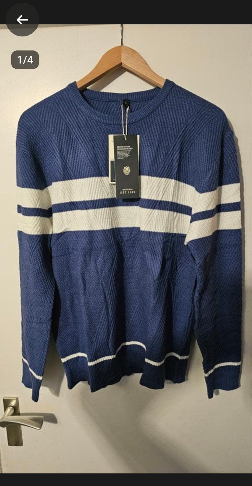 Heren trui blauw met witte strepen - Maat L, Maat 52/54 (L), Onbekend, Blauw, Nieuw