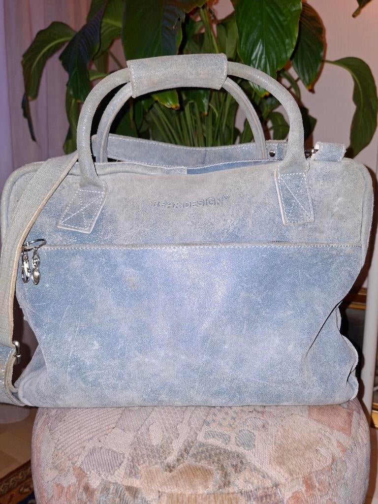 Bear Design Leren Laptop/Schooltas met Schouderband, Blauw, Aktetas of Boekentas, Ophalen of Verzenden, Leer