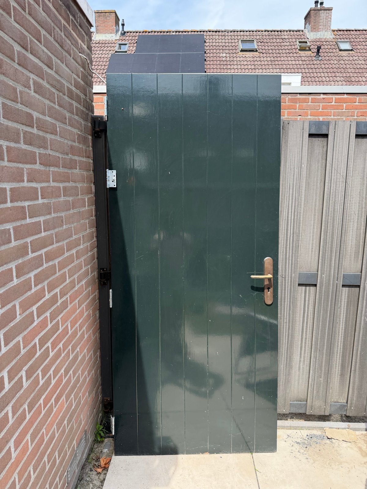 Houten Buitendeur - Donkergroen 211x93 - Driepuntsluiting, Ophalen, Gebruikt, 80 tot 100 cm, Buitendeur